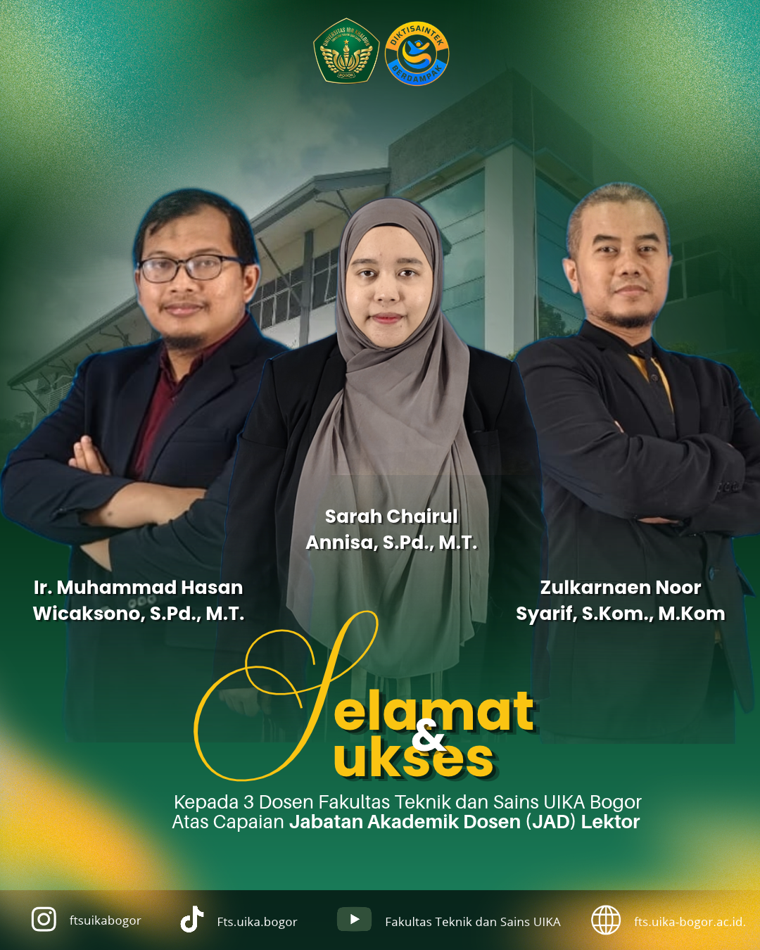 Selamat dan Sukses! Tiga Dosen Fakultas Teknik dan Sains UIKA Bogor Raih Kenaikan Jabatan Akademik menjadi Lektor